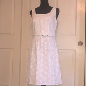 Adriana Papell - Size 6 - White, Eyelet Dress w/Belt (Never Worn)